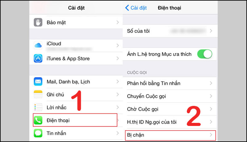 Vào điện thoại, chọn bị chặn